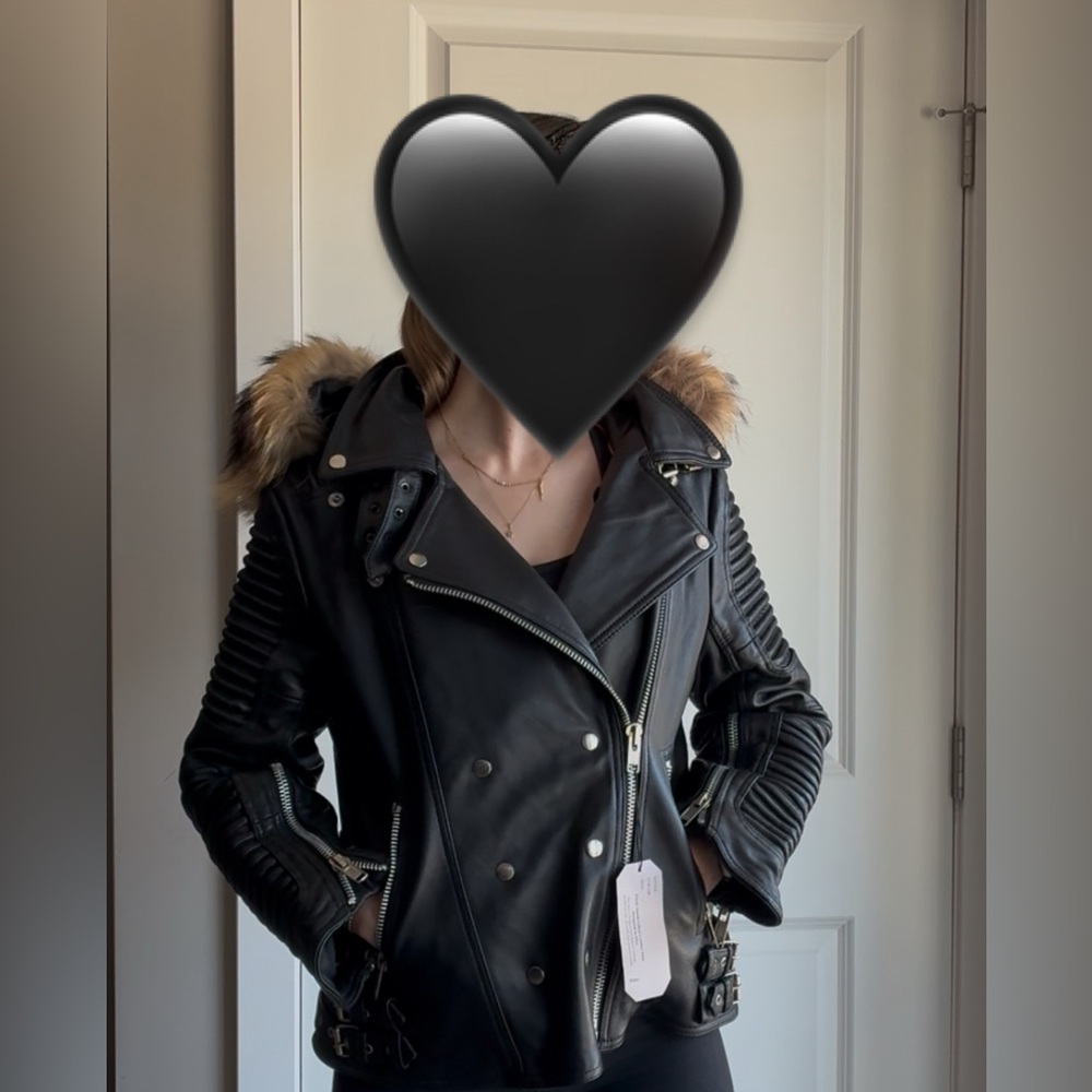 REAL leather and fur Alen Cooper jacket. Removable hood. Silver hardware.